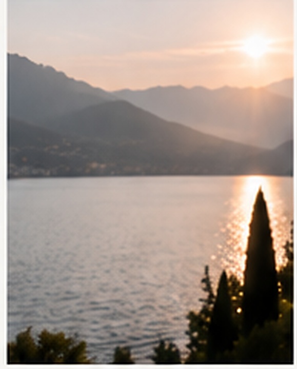 Lake and mountains at sunset